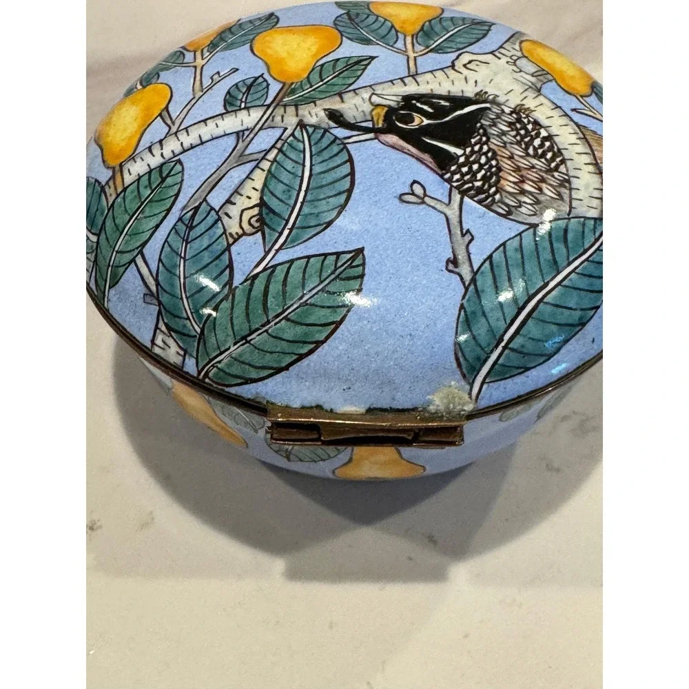Vintage Enamel Box Partridge In A Pear Tree